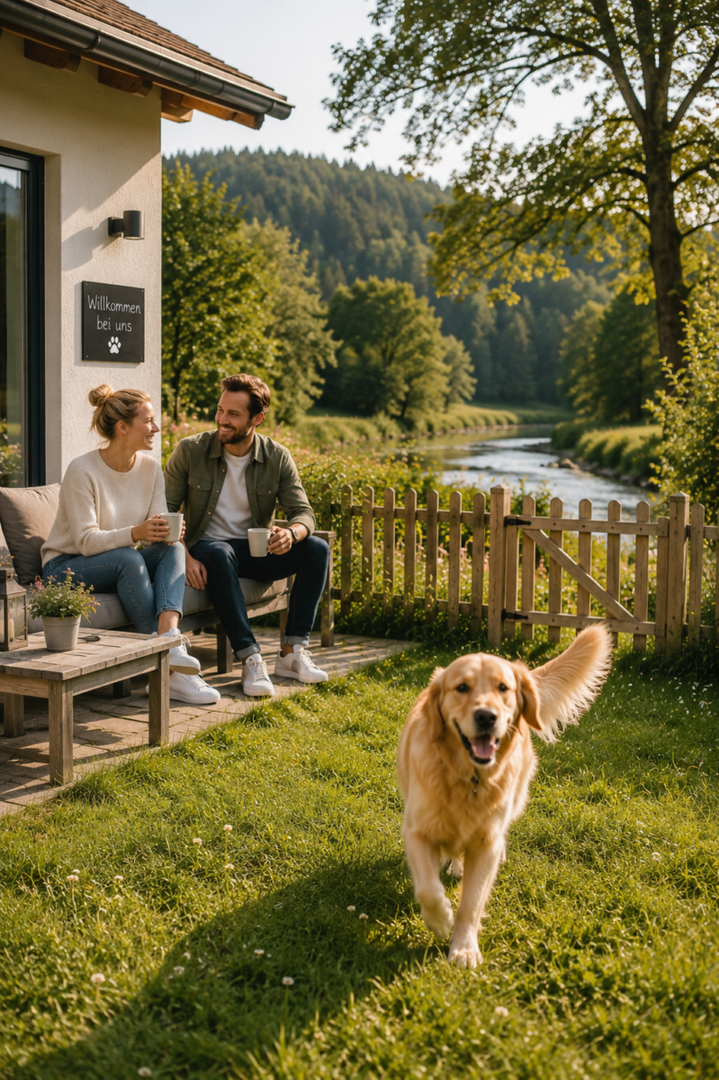 Urlaube mit Hund im Garten - KI erstellt
